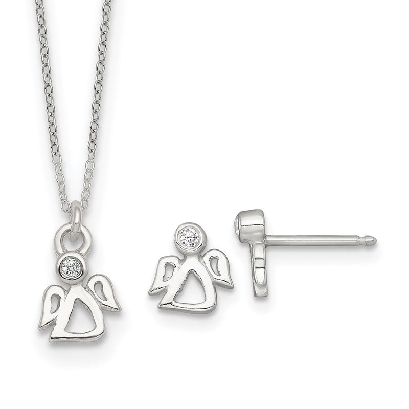 Sterlingsilber Zirkonia Engel Kinder Stecker Ohrring und Halskette Set