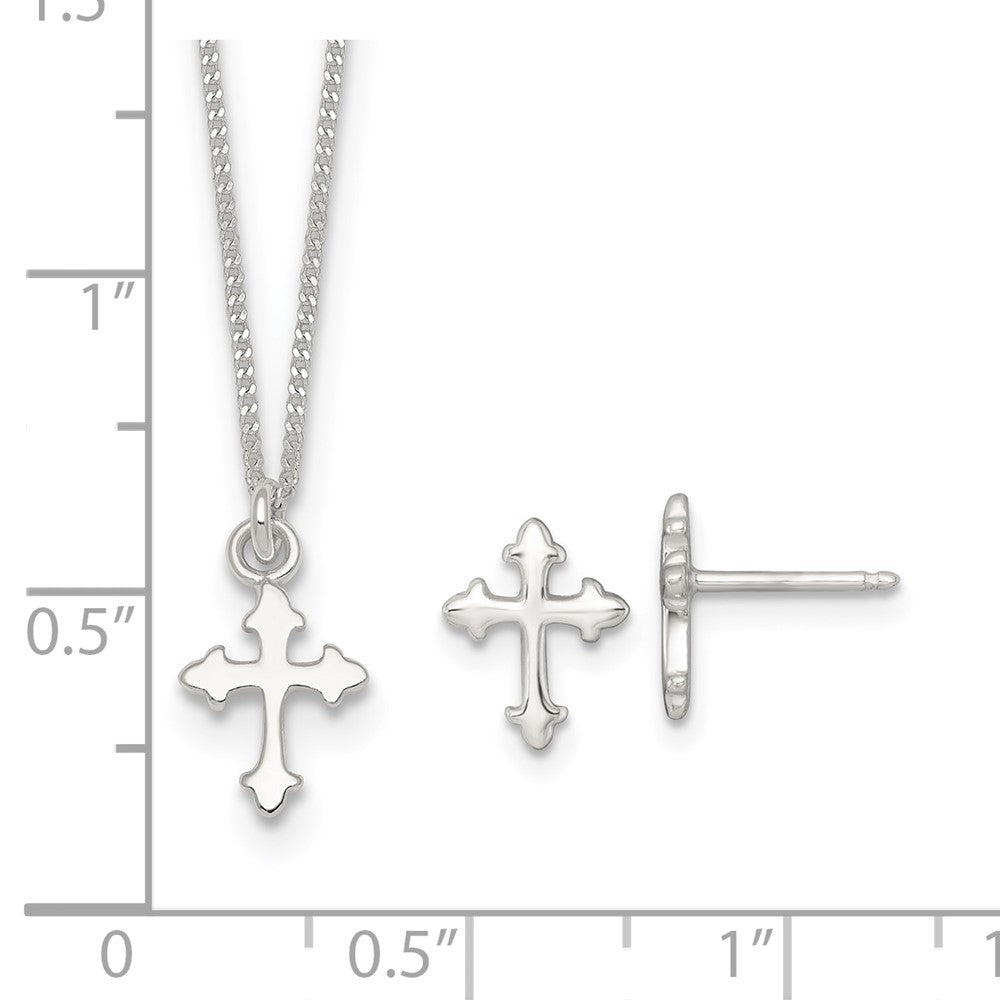 Sterlingsilber Poliert Kreuz Kinder Ohrring/necklace Set