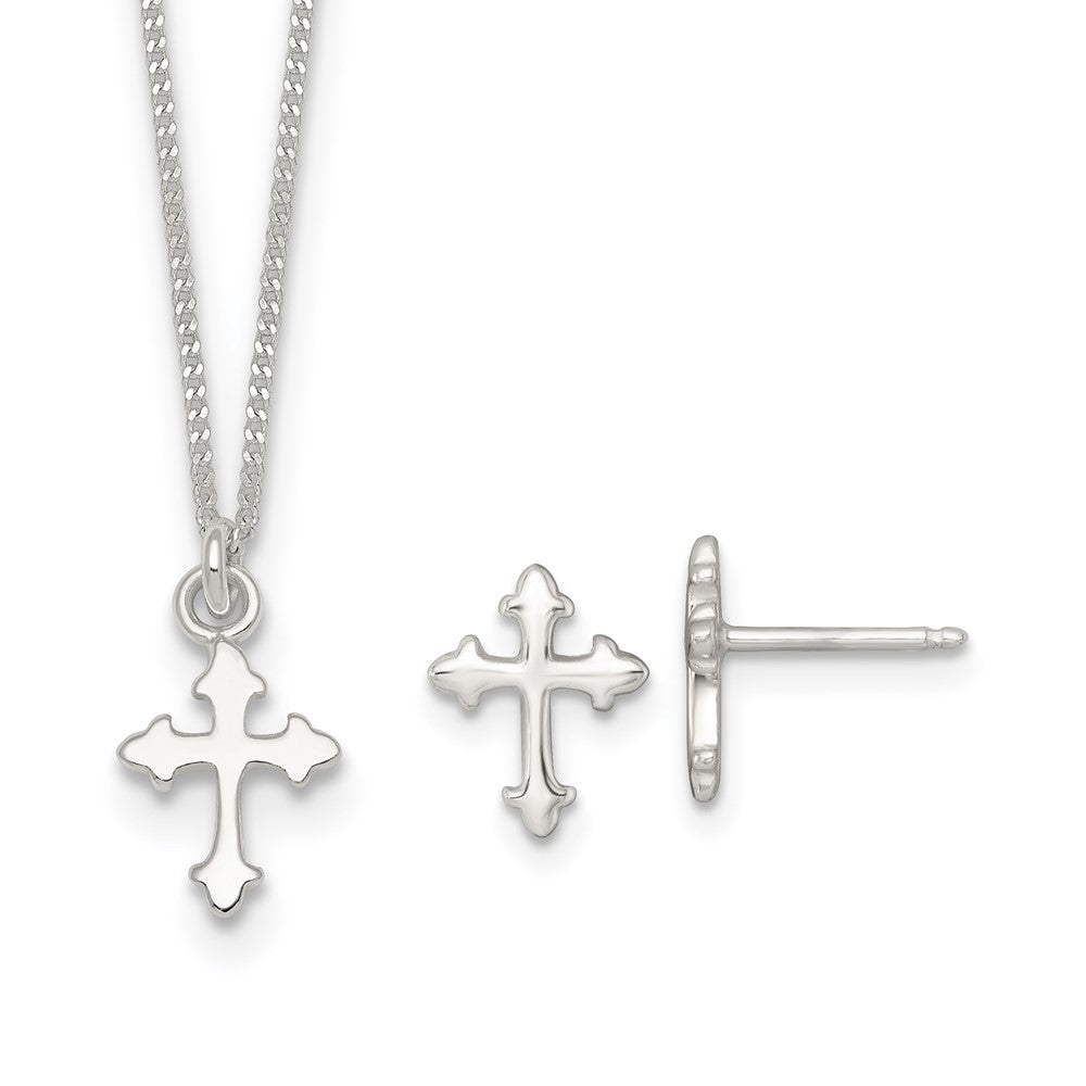 Sterlingsilber Poliert Kreuz Kinder Ohrring/necklace Set