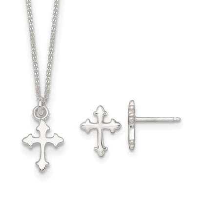 Sterlingsilber Poliert Kreuz Kinder Ohrring/necklace Set