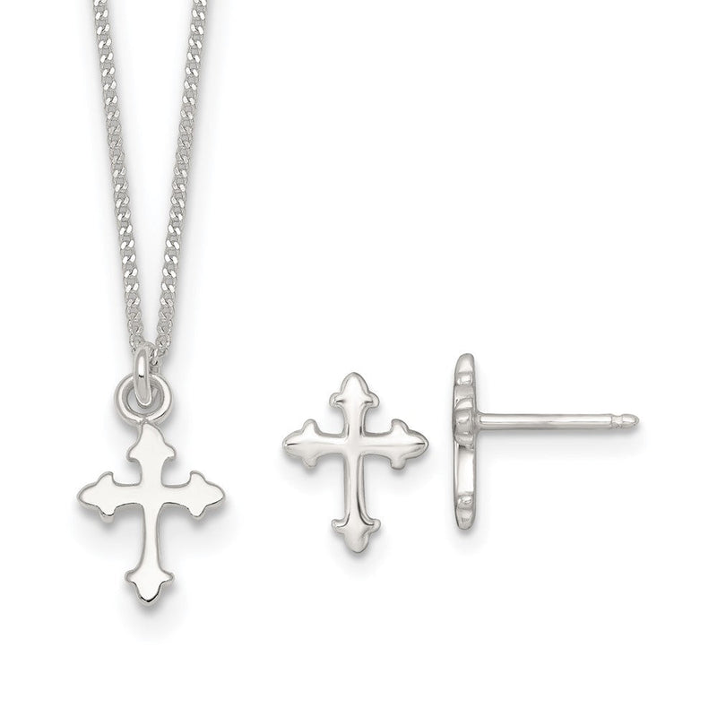 Sterlingsilber Poliert Kreuz Kinder Ohrring/necklace Set