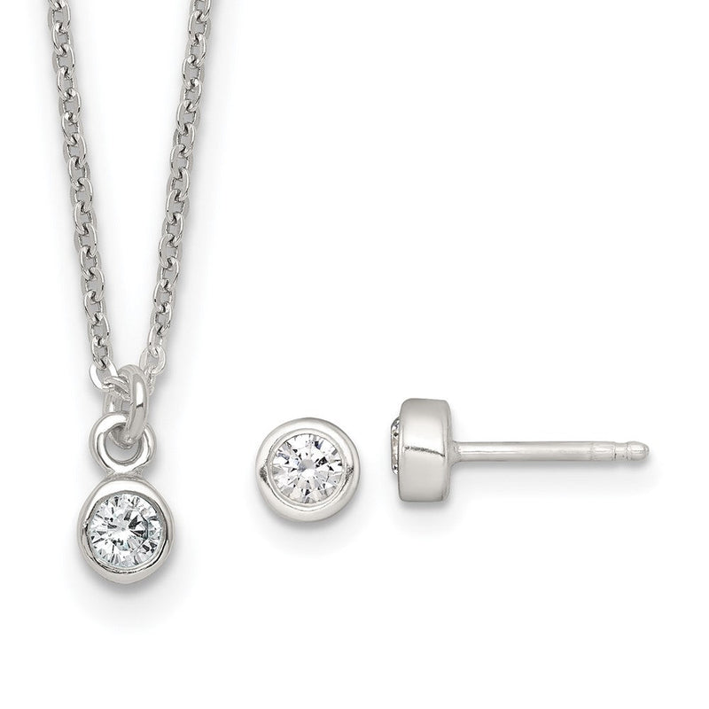 Sterlingsilber Zirkonia Kinder Stecker Ohrring und Halskette Set