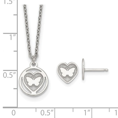Sterlingsilber Schmetterling Herz Kinder Stecker Ohrring und Halskette Set