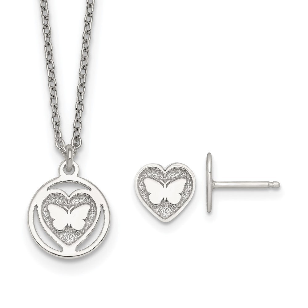 Sterlingsilber Schmetterling Herz Kinder Stecker Ohrring und Halskette Set