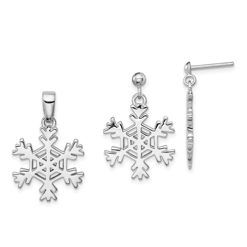Sterlingsilber Rhodiniert Schneeflocke Ohrringe und Anhänger Set