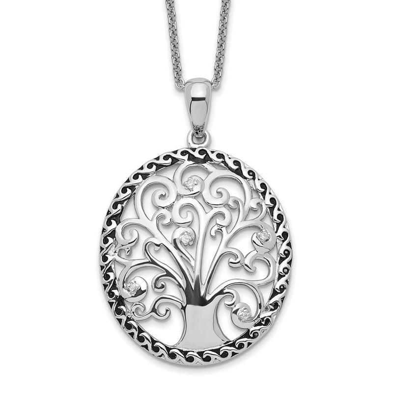 Sterlingsilber Sentimental Expressions Rhodiniert Zirkonia Antikisiert Baum Of Leben 18 Zoll Halskette