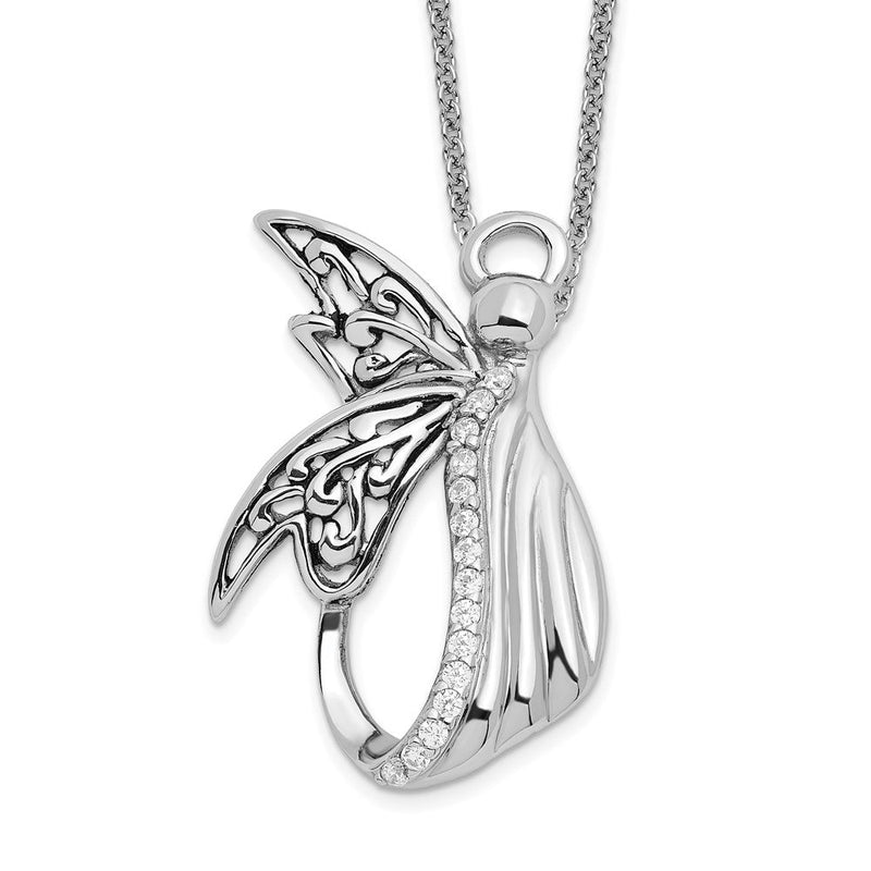 Sterlingsilber Sentimental Expressions Rhodiniert Zirkonia Antikisiert Engel Of Perseverance 18 Zoll Halskette