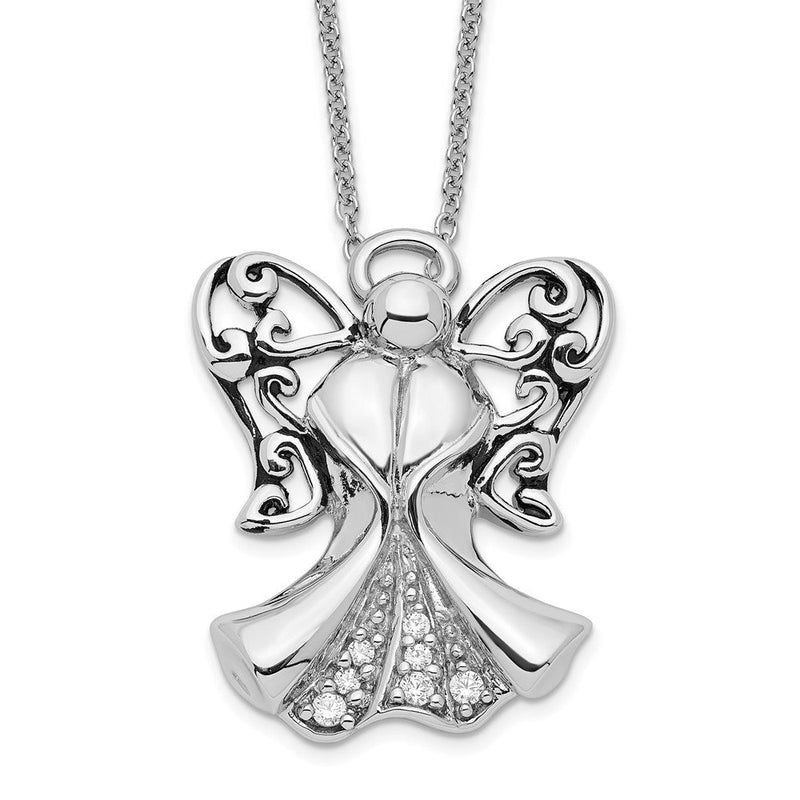 Sterlingsilber Sentimental Expressions Rhodiniert Zirkonia Antikisiert Engel Of Strength 18 Zoll Halskette