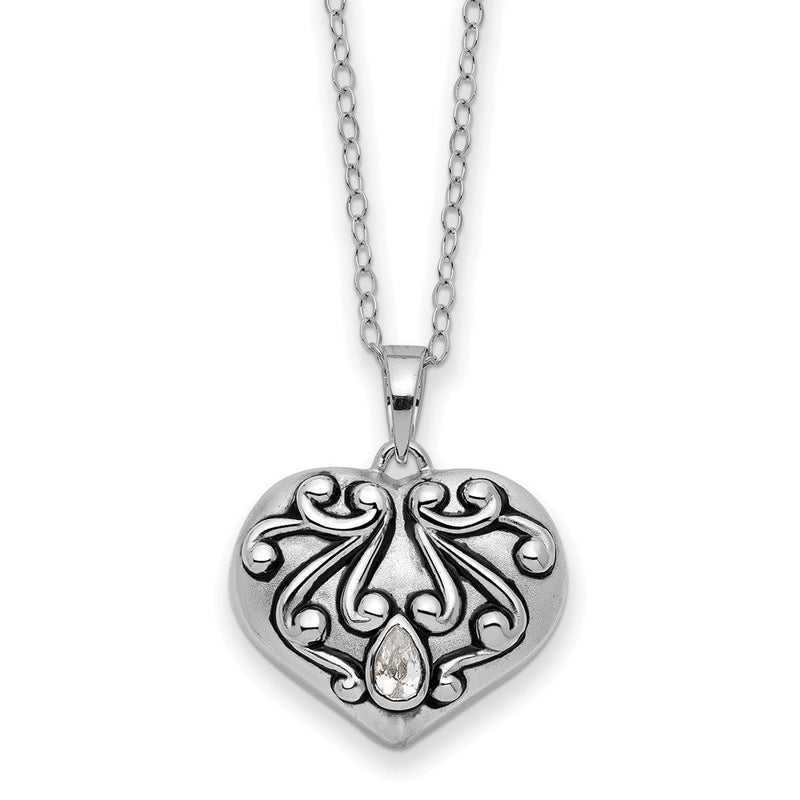 Sterlingsilber Sentimental Expressions Rhodiniert Antikisiert Zirkonia Herz Andenken Ash Halter 18 Zoll Halskette