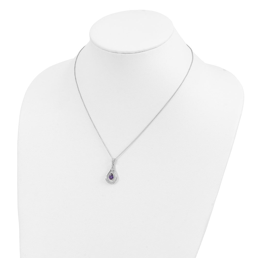 Sterlingsilber Sentimental Expressions Rhodiniert Feb. Zirkonia Stein Never Forget Tear 18 Zoll Geburtsstein Halskette