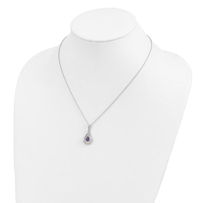 Sterlingsilber Sentimental Expressions Rhodiniert Feb. Zirkonia Stein Never Forget Tear 18 Zoll Geburtsstein Halskette