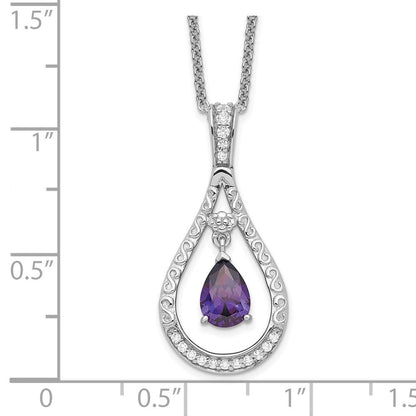 Sterlingsilber Sentimental Expressions Rhodiniert Feb. Zirkonia Stein Never Forget Tear 18 Zoll Geburtsstein Halskette