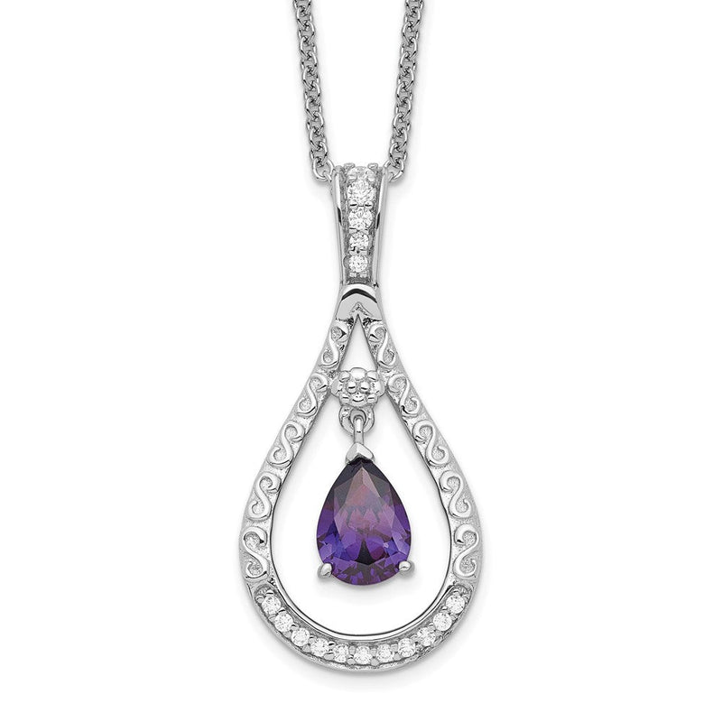 Sterlingsilber Sentimental Expressions Rhodiniert Feb. Zirkonia Stein Never Forget Tear 18 Zoll Geburtsstein Halskette