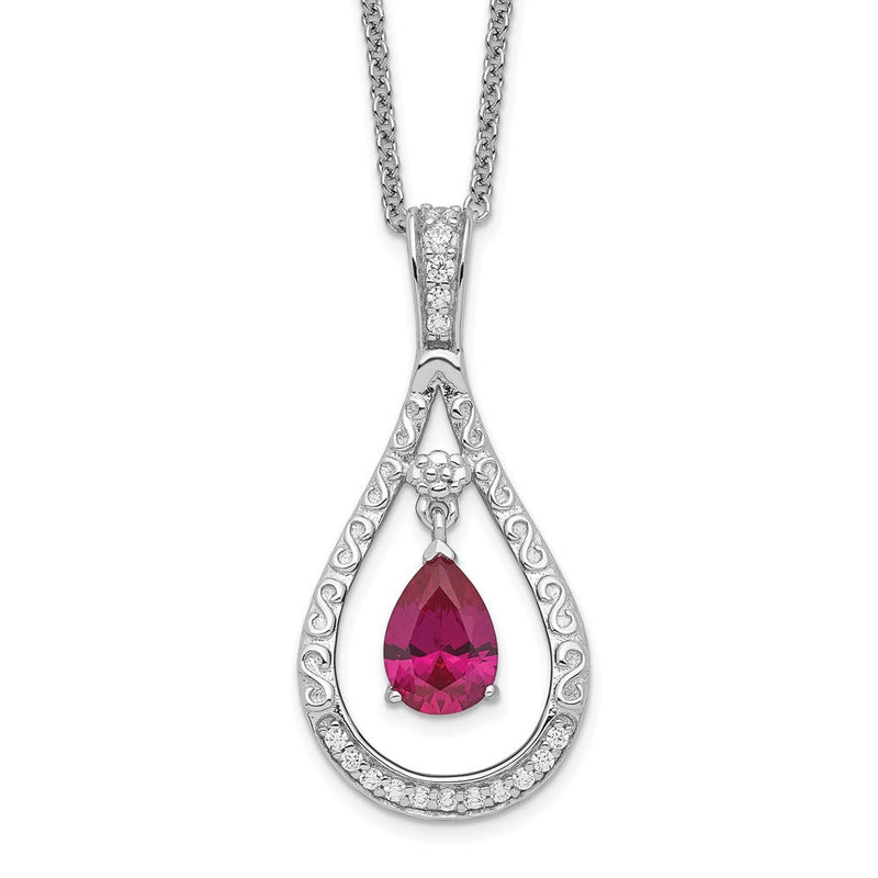 Sterlingsilber Sentimental Expressions Rhodiniert July Zirkonia Stein Never Forget Tear 18 Zoll Geburtsstein Halskette