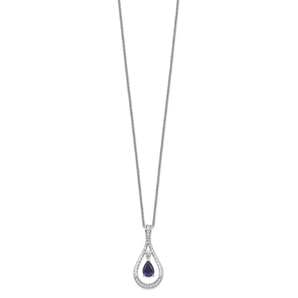 Sterlingsilber Sentimental Expressions Rhodiniert Sept. Im Labor Erzeugt Saphir Never Forget Tear 18 Zoll Halskette