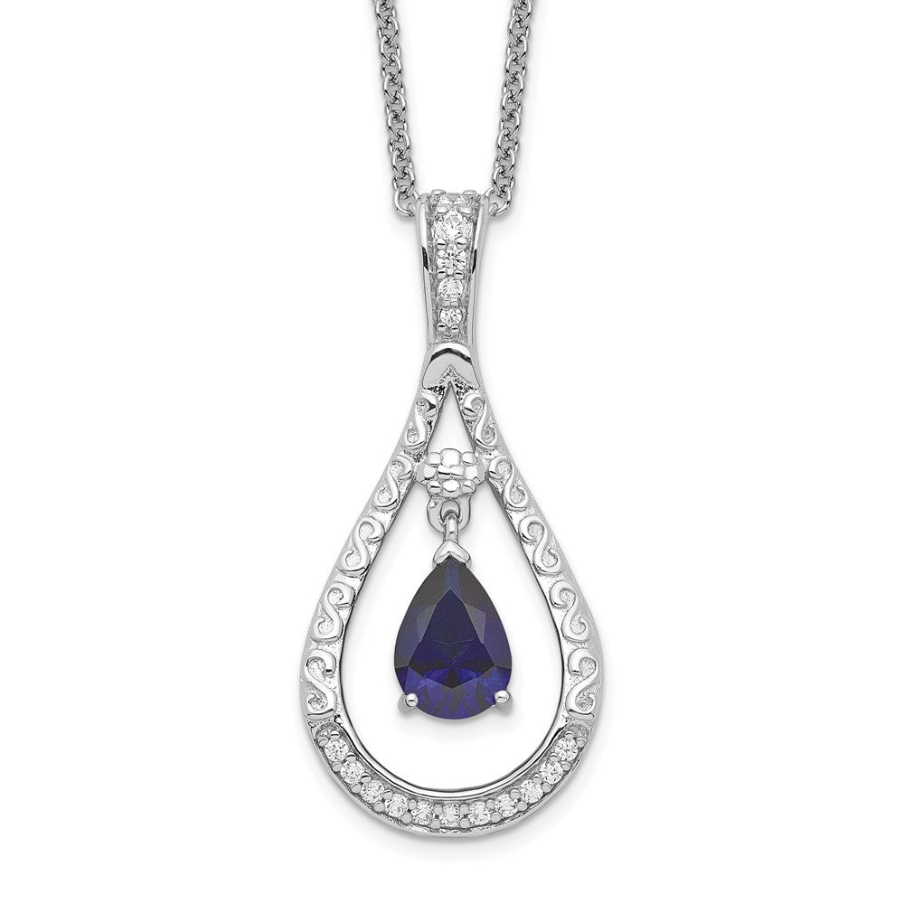 Sterlingsilber Sentimental Expressions Rhodiniert Sept. Im Labor Erzeugt Saphir Never Forget Tear 18 Zoll Halskette