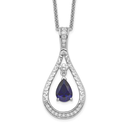 Sterlingsilber Sentimental Expressions Rhodiniert Sept. Im Labor Erzeugt Saphir Never Forget Tear 18 Zoll Halskette
