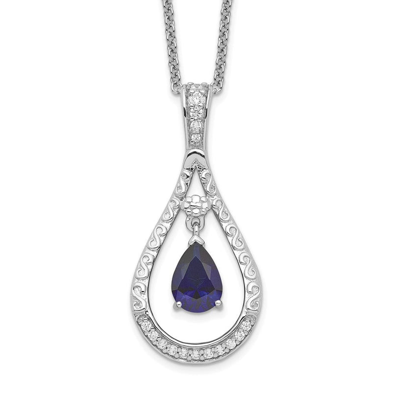 Sterlingsilber Sentimental Expressions Rhodiniert Sept. Im Labor Erzeugt Saphir Never Forget Tear 18 Zoll Halskette