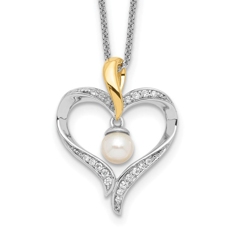 Sterlingsilber Sentimental Expressions Vergoldet Fw Zuchtperle Herz und Seele 18 Zoll Halskette