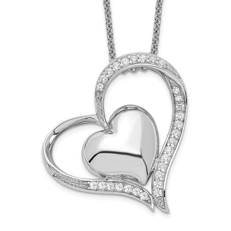 Sterlingsilber Sentimental Expressions Rhodiniert Zirkonia in My Herz Doppelt Hear 18 Zoll Halskette mit Poem Card