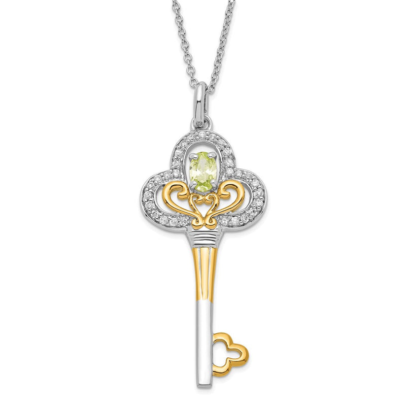 Sterlingsilber Sentimental Expressions & Vergoldet Poliert August Grün Klar Zirkonia Geburtsstein Key Halskette