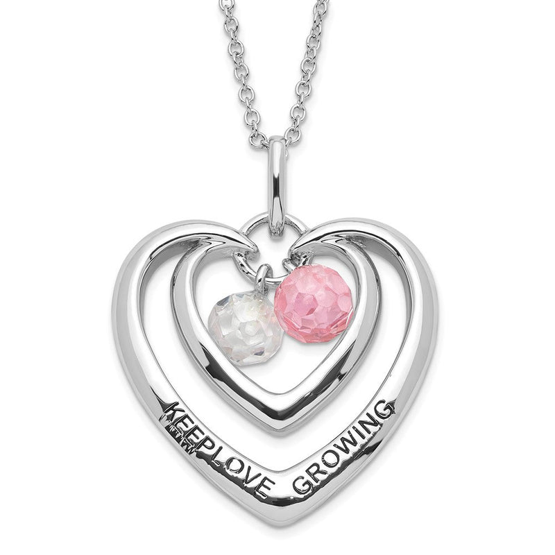 Sterlingsilber Sentimental Expressions Poliert & Antikisiert Rosa Klar Zirkonia Keep Liebe Growing Herz Halskette