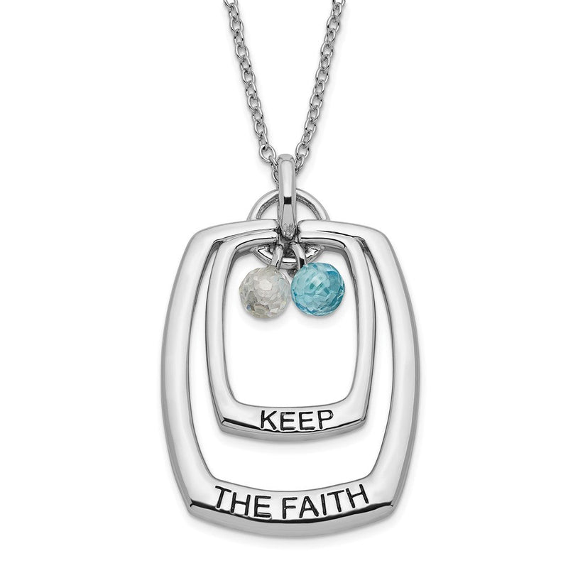 Sterlingsilber Sentimental Expressions Poliert & Antikisiert Blau Klar Zirkonia Keep The Glaube Halskette