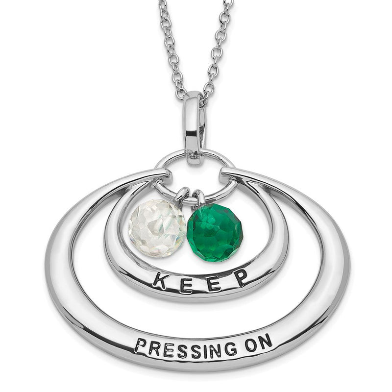 Sterlingsilber Sentimental Expressions Poliert & Antikisiert Grün Klar Zirkonia Keep Pressing auf Halskette