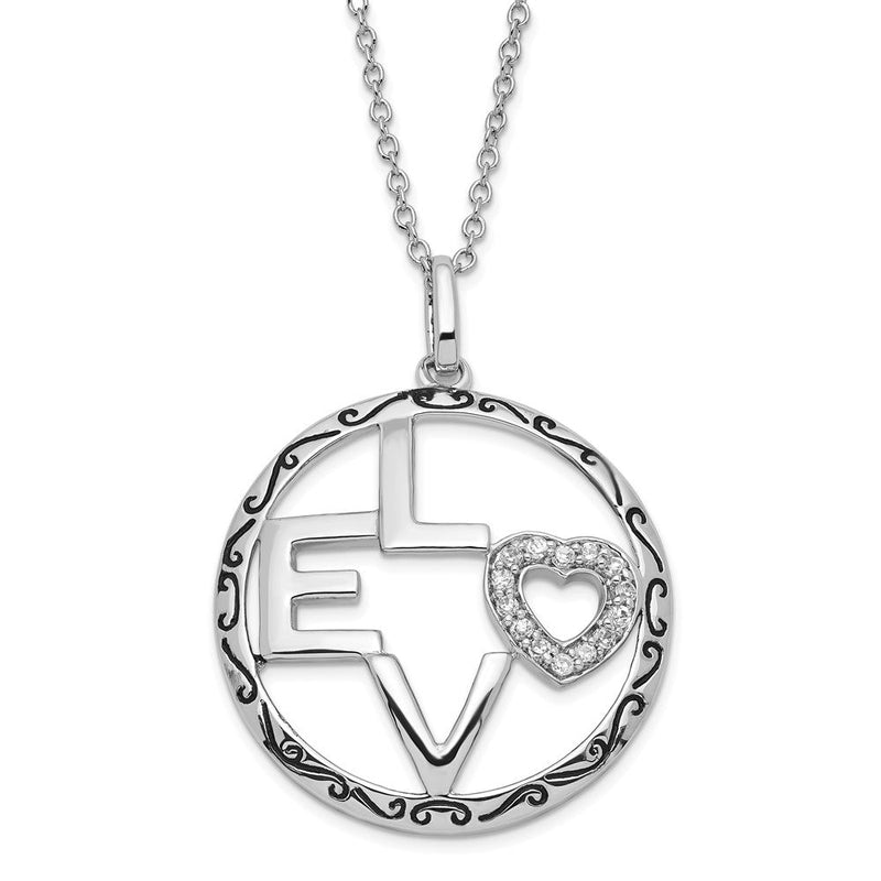 Sterlingsilber Sentimental Expressions Poliert & Antikisiert Zirkonia Liebe Kreis Halskette
