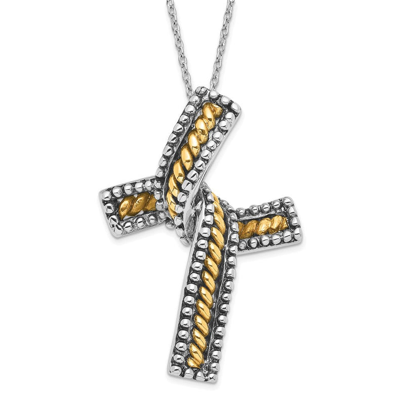 Sterlingsilber Sentimental Expressions & Vergoldet Poliert Antikisiert Completion Kreuz Halskette
