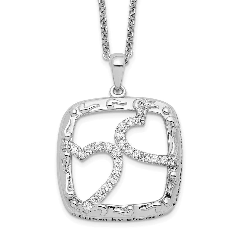 Sterlingsilber Sentimental Expressions Rhodiniert Antikisiert Zirkonia Sisters By Chance 18 Zoll Herzen Halskette