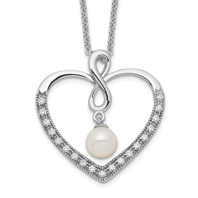 Sterlingsilber Sentimental Expressions Rhodiniert Zirkonia und Fw Zuchtperle My Freund 18 Zoll Herz Halskette