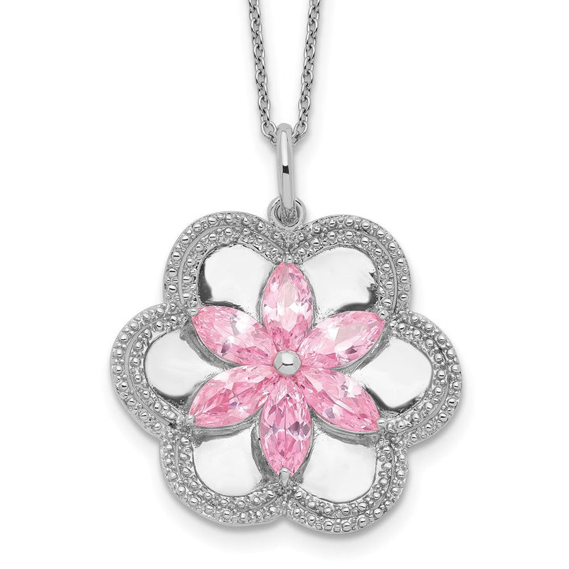 Sterlingsilber Sentimental Expressions Rhodiniert Zirkonia Pretty in Rosa Blume 18 Zoll Halskette
