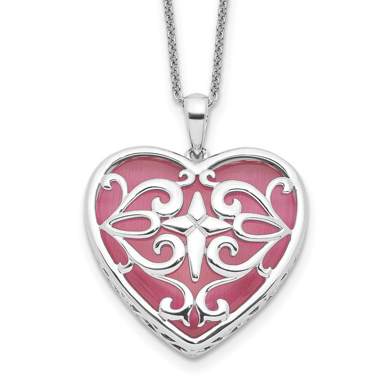 Sterlingsilber Sentimental Expressions Rhodiniert Synthetisch Katze Auge Herz Acceptance 18 Zoll Halskette