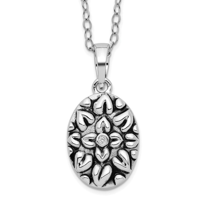 Sterlingsilber Sentimental Expressions Rhodiniert Zirkonia Antikisiert Blume Ash Halter 18 Zoll Halskette