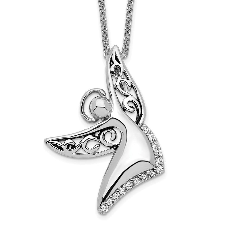 Sterlingsilber Sentimental Expressions Rhodiniert Zirkonia Antikisiert Engel Of Freude 18 Zoll. Halskette