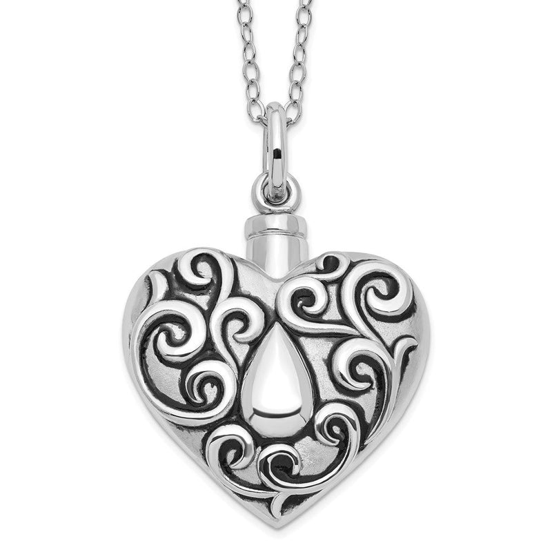 Sterlingsilber Sentimental Expressions Rhodiniert Antikisiert Grieving Herz Ash Halter 18 Zoll Halskette