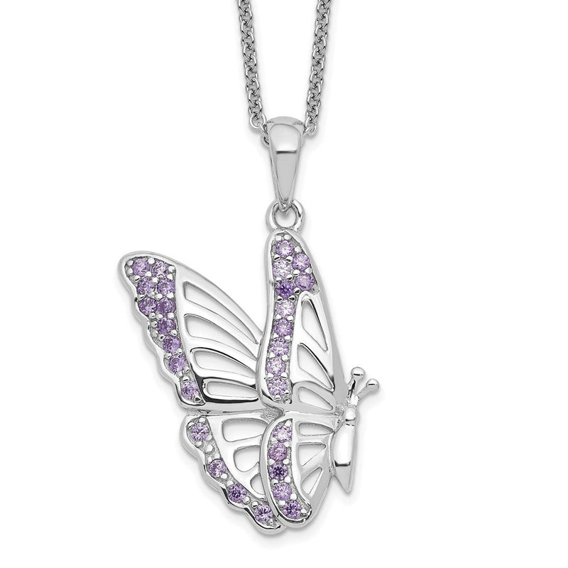 Sterlingsilber Sentimental Expressions Rhodiniert Zirkonia Never Give Up Schmetterling 18 Zoll. Halskette