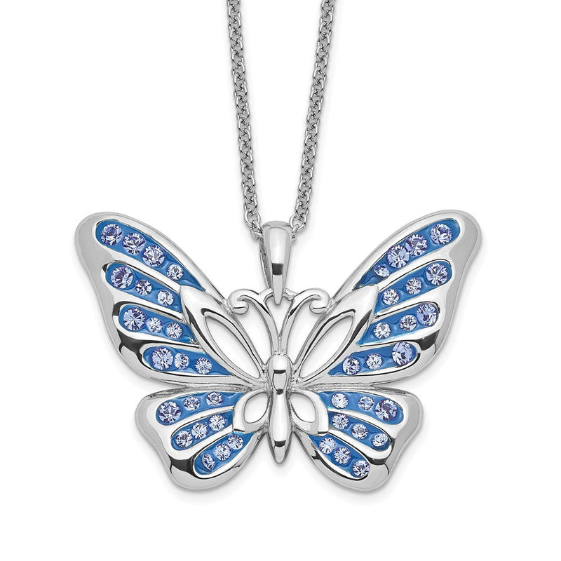 Sterlingsilber Sentimental Expressions Rhodiniert Swarovski Kristall Never Give Up Schmetterling 18 Zoll Halskette
