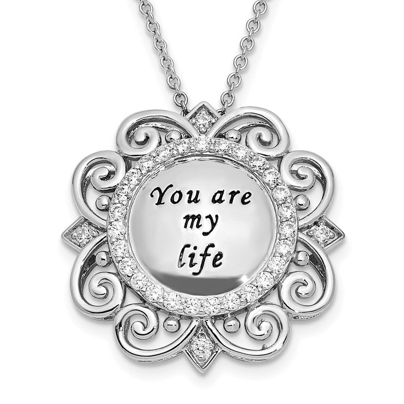 Sterlingsilber Sentimental Expressions Rhodiniert Zirkonia Antikisiert You Are My Leben 18 Zoll. Halskette