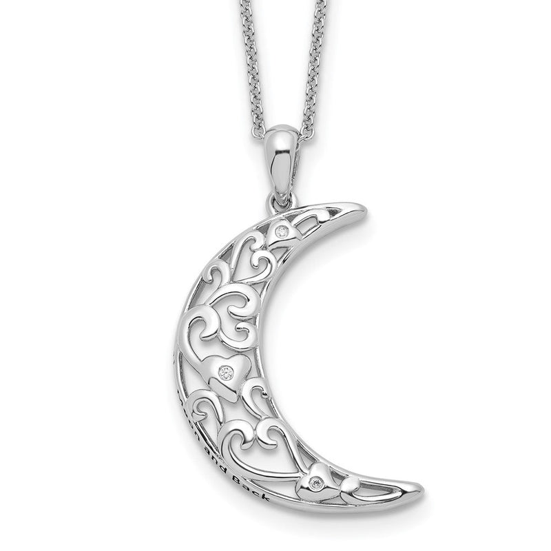 Sterlingsilber Sentimental Expressions Rhodiniert Zirkonia Antikisiert Liebe You To The Mond und Rückseite 18 Zoll. Halskette