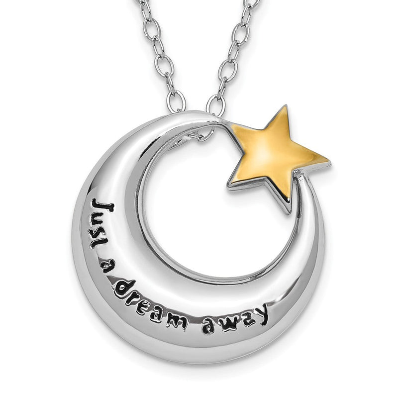 Sterlingsilber Sentimental Expressions Rhodium Antikisiert Just A Traum Away Mond mit Goldfarben Akzente Stern Ash Halter 18 Zoll Halskette