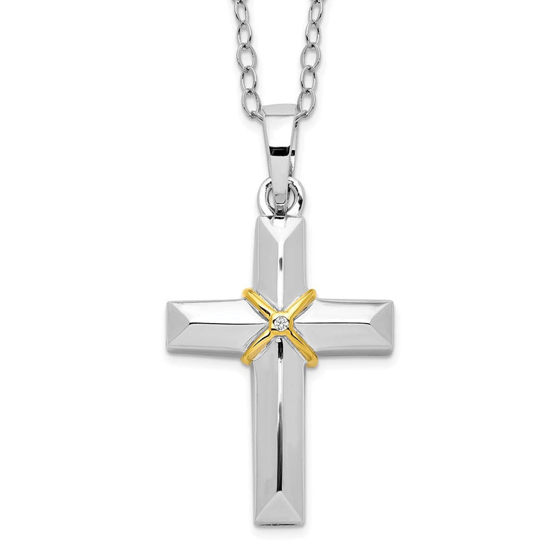 Sterlingsilber Sentimental Expressions Rhodiniert Zirkonia Goldfarben Akzente Kreuz Ash Halter 18 Zoll Halskette