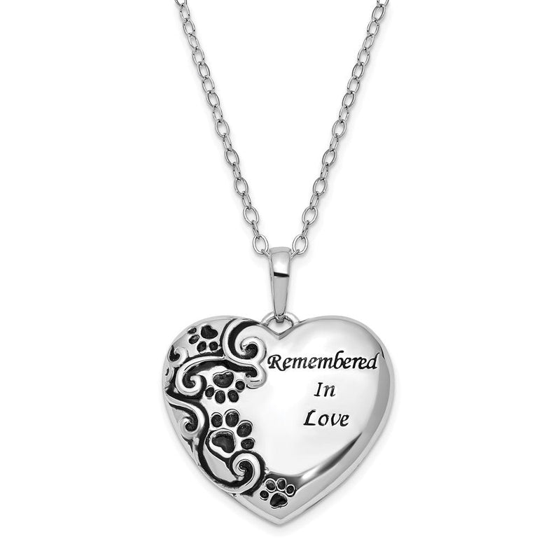 Sterlingsilber Sentimental Expressions Rhodiniert Antikisiert Paw Druck Remembered in Liebe Herz 18 Zoll Halskette