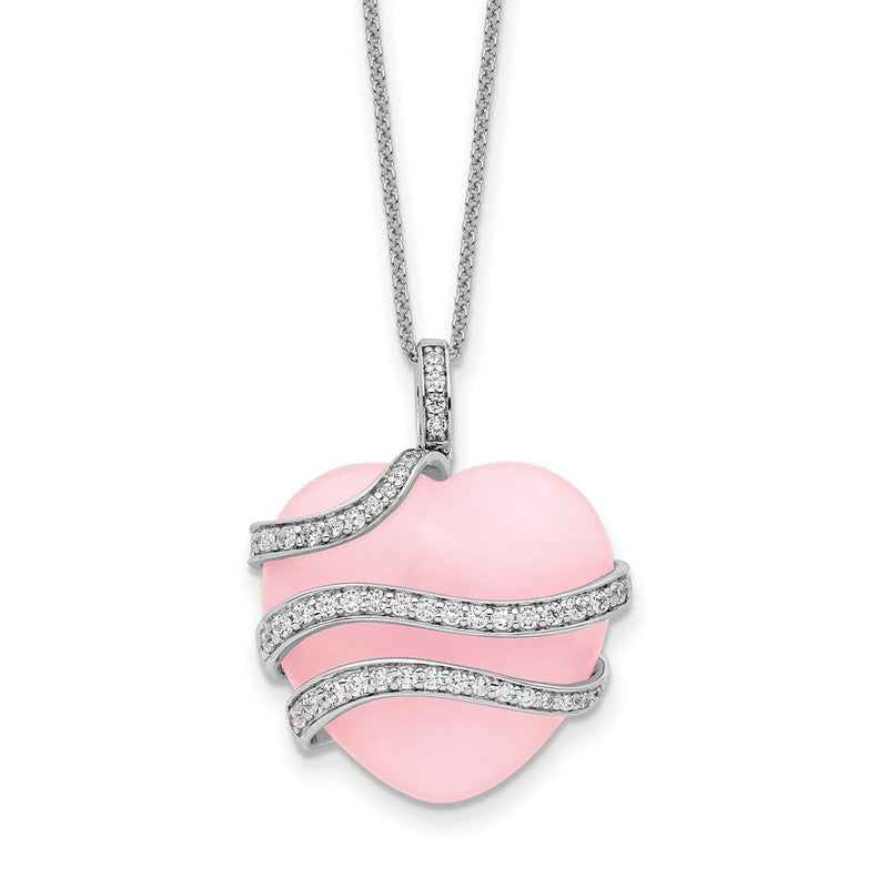 Sterlingsilber Sentimental Expressions Rhodiniert Zirkonia und Rosa Quarz Herz My Tochter 18 Zoll Halskette