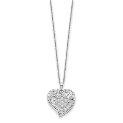 Sterlingsilber Sentimental Expressions Rhodiniert Zirkonia Antikisiert Sisterhood Blume Herz 18 Zoll Halskette