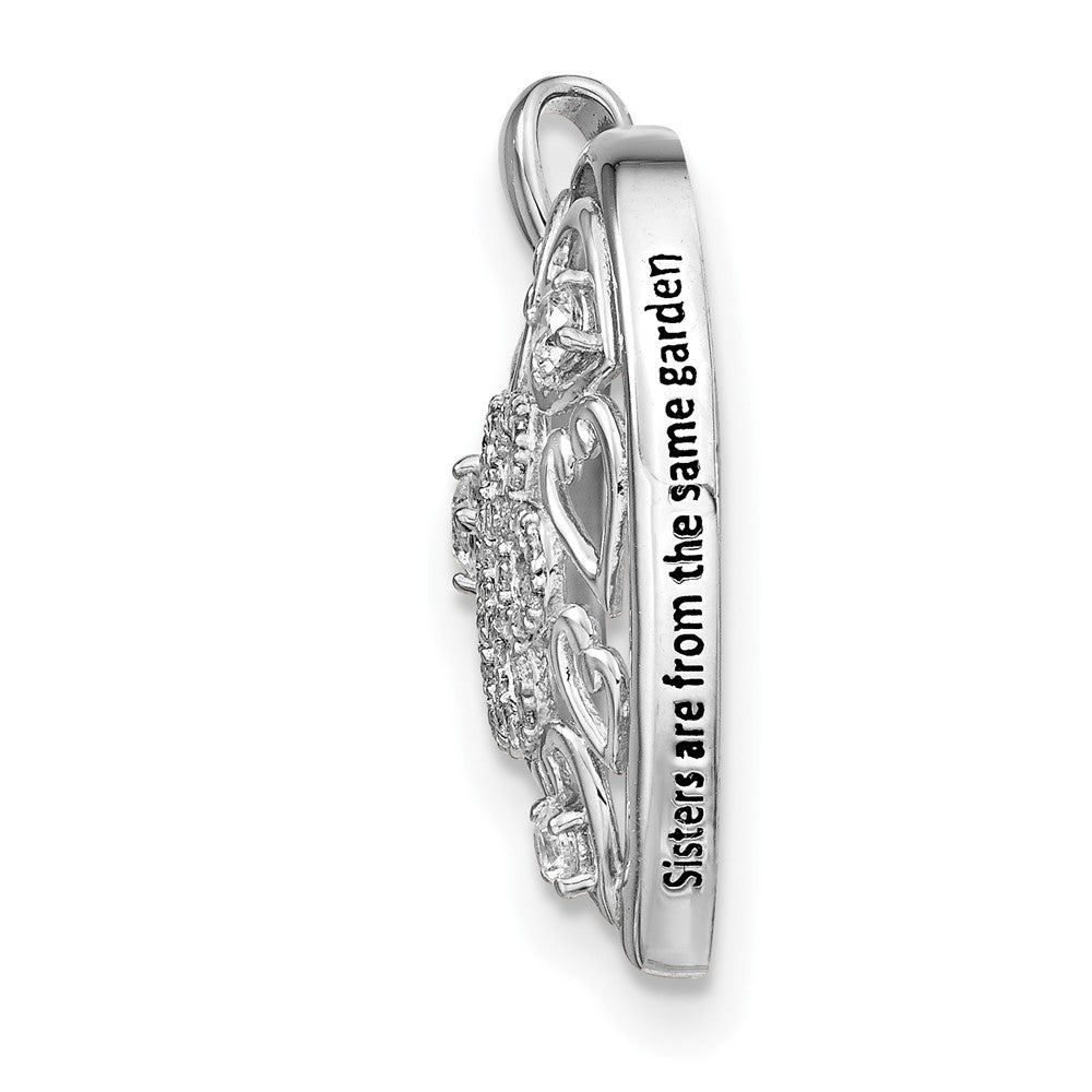 Sterlingsilber Sentimental Expressions Rhodiniert Zirkonia Antikisiert Sisterhood Blume Herz 18 Zoll Halskette