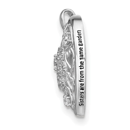 Sterlingsilber Sentimental Expressions Rhodiniert Zirkonia Antikisiert Sisterhood Blume Herz 18 Zoll Halskette