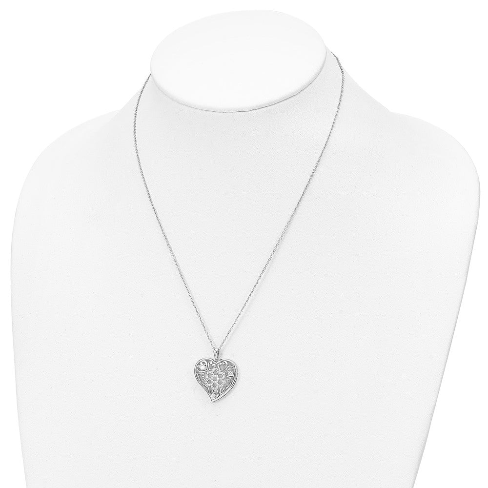 Sterlingsilber Sentimental Expressions Rhodiniert Zirkonia Antikisiert Sisterhood Blume Herz 18 Zoll Halskette