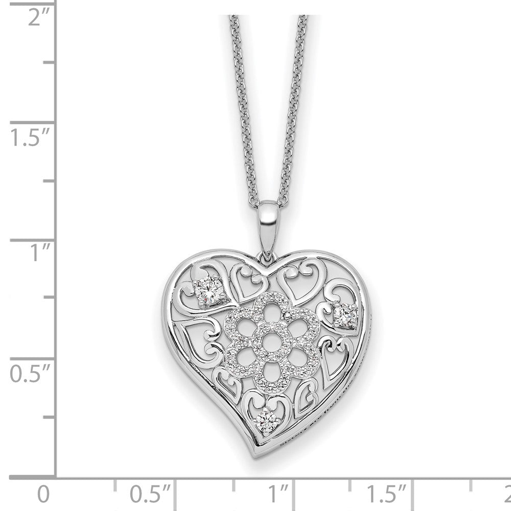 Sterlingsilber Sentimental Expressions Rhodiniert Zirkonia Antikisiert Sisterhood Blume Herz 18 Zoll Halskette